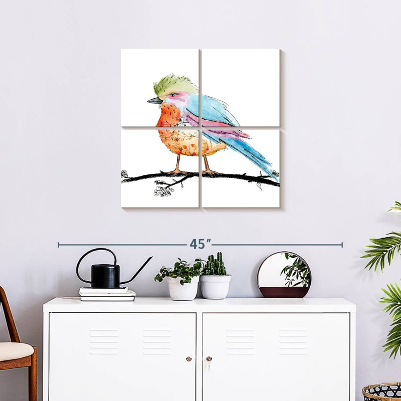 Brampt floral, oiseau brillant I, H 57 po x l 57 po