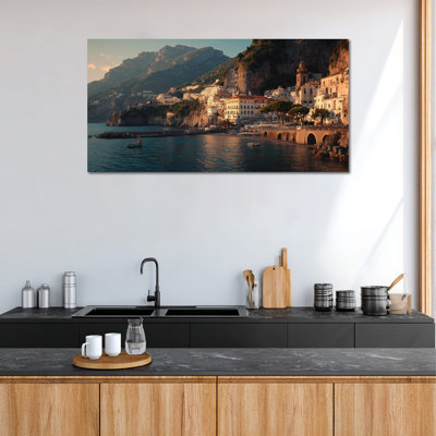  Extra Large Amalfi Coast Canvas Wall Art, Serene Coastal Italy Painting Wall Art, Italian Wall Decor Sunlit Harbor Scene, Italian Art Wall Decor for Living Room Bedroom Office 24x48"