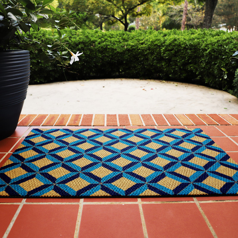 Neighburly Non-Slip Geometric Outdoor Doormat, Blue