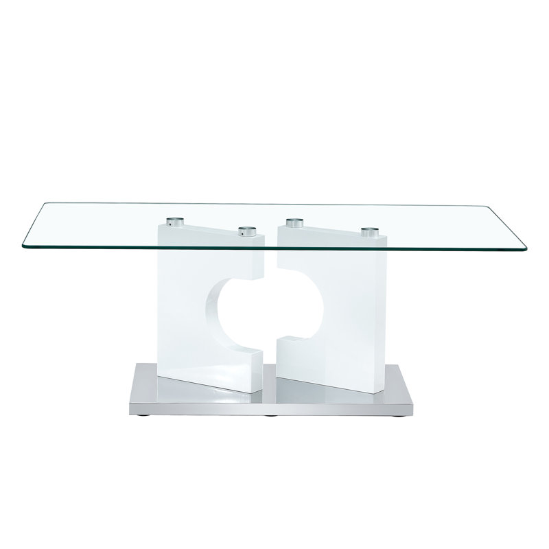 Glass Top Single Coffee Table, White