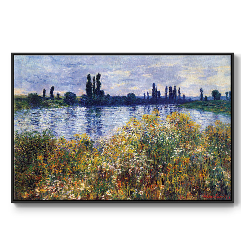 Impression sur toile, "Les quais de la rivière à Vétheuil" par Claude Monet, H 27 po x l 41 po x P 2 po, Noir