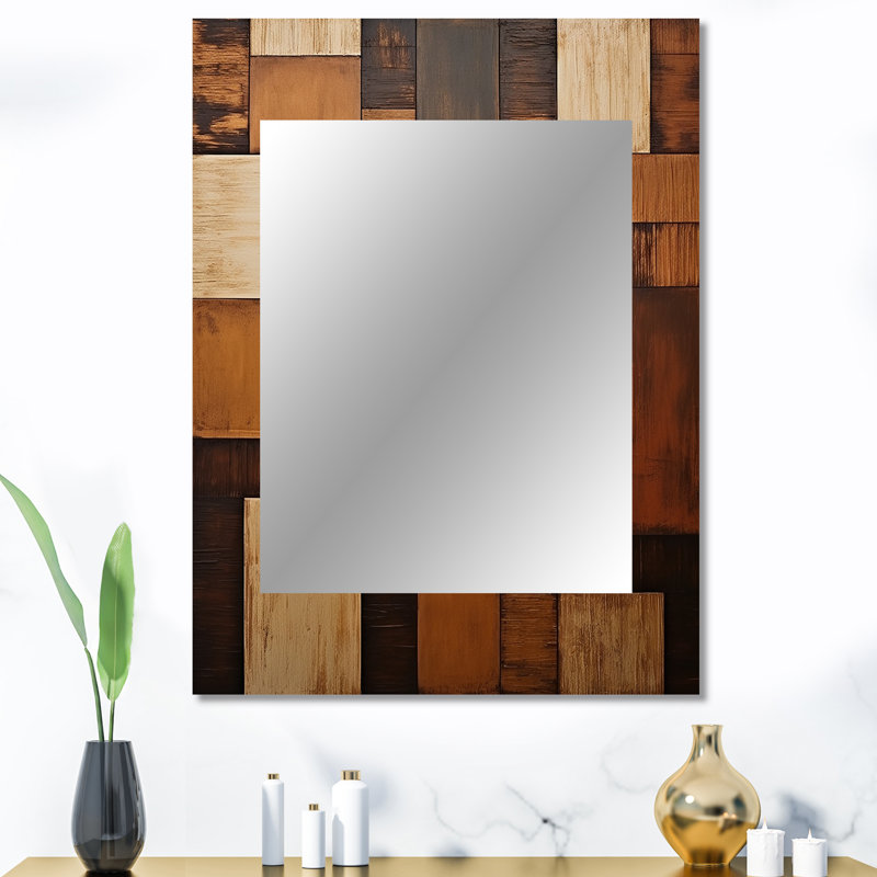 Bronze Brilliance Symetry I - Abstract Shapes Mirror, Brown Unique Wall Mirror, Printed Metal Art, 40" x 30"