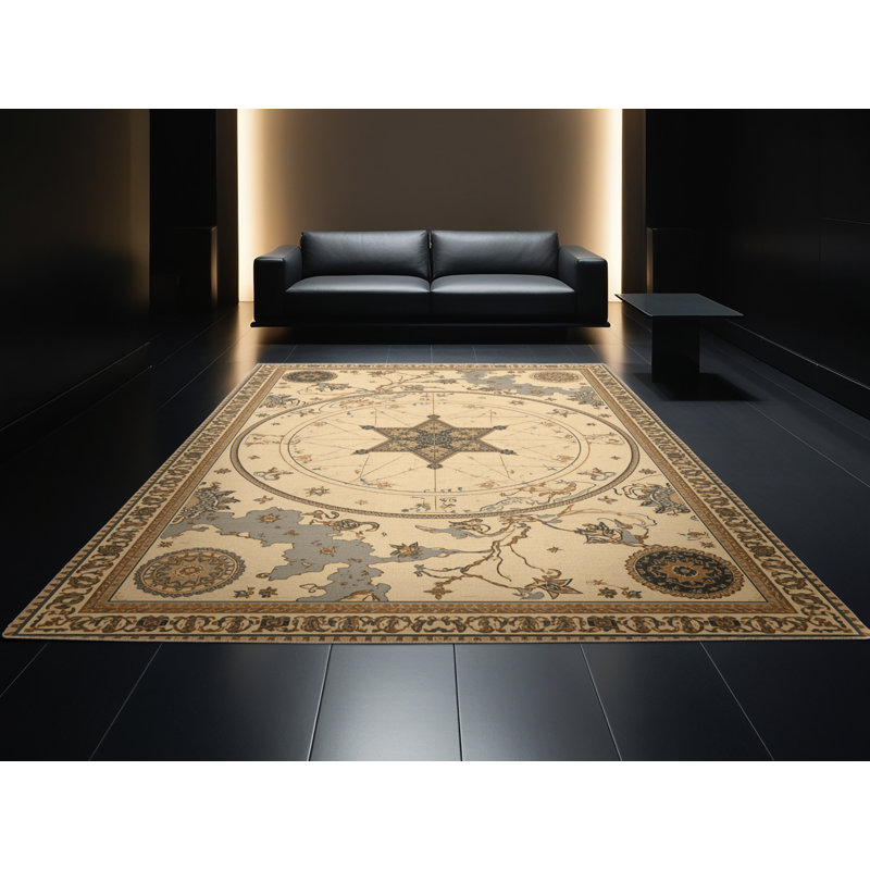 Tapis oriental doux et moelleux à motif oriental en couleur brun - beige, 5 x 7
