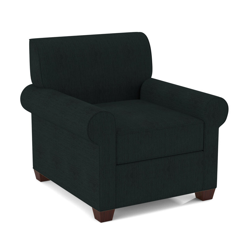 Finn Upholstered Armchair, Empire Mahogany, Cardigan Coal