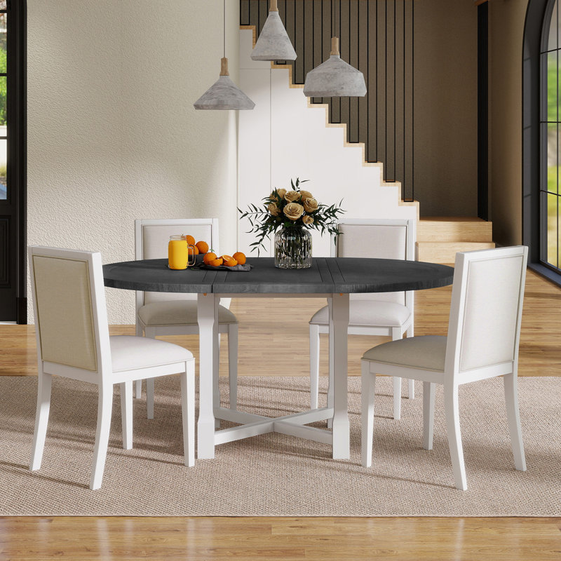 Ensemble de table de salle à manger extensible pour 4 personnes Trexm, Blanc, Beige, Gris