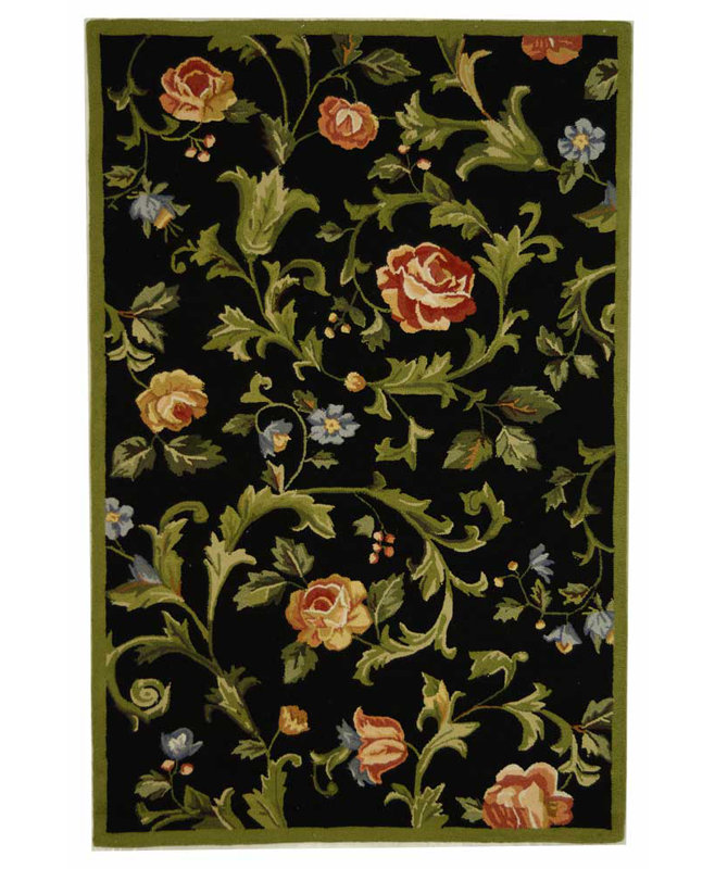 Hollander Hand-Hooked Wool Black Area Rug, Rectangle 3'9" x 5'9"