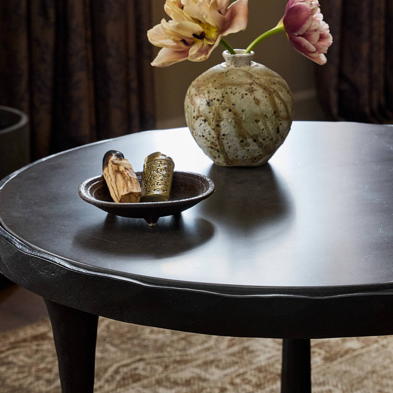 Billings End Table, Gray Italian Marble Top/Hammered Gunmetal Base