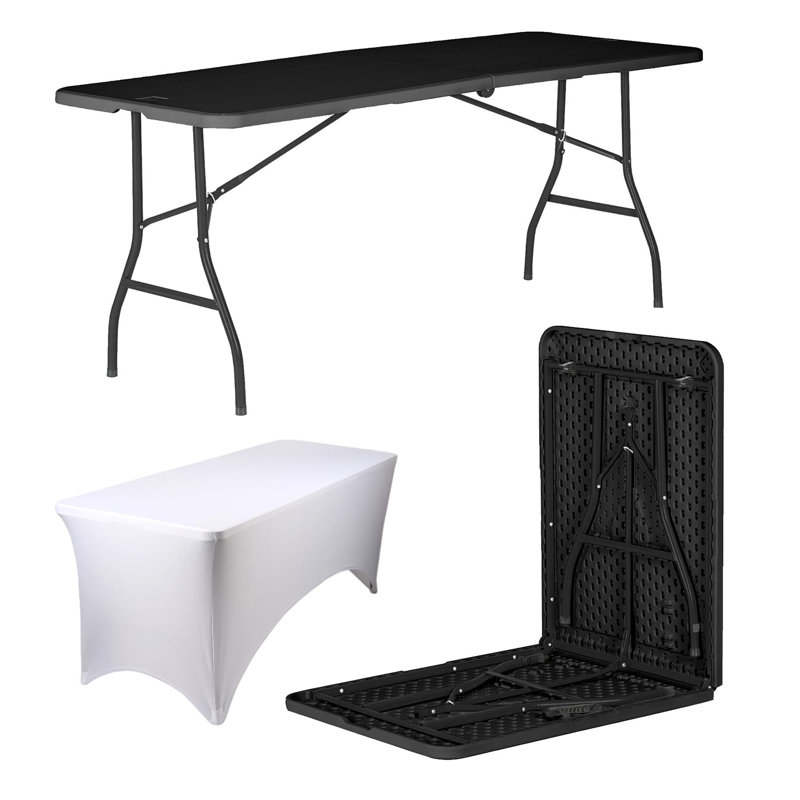 180cm Rectangular Folding Table, Black/White