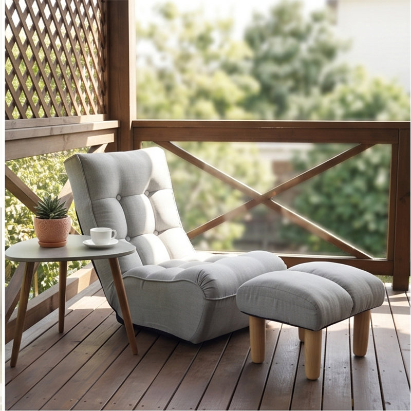 Méridienne pliable ajustable, chaise longue en lin avec accoudoirs, gris ciment