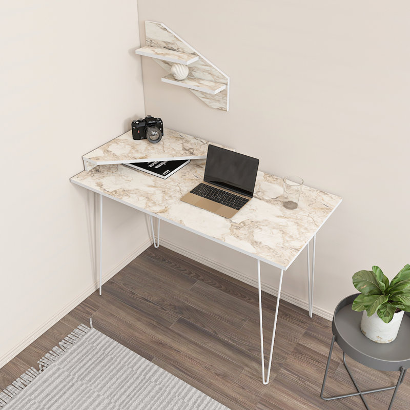 Alduina 120Cm W Rectangular Desk with Wallshelf, White