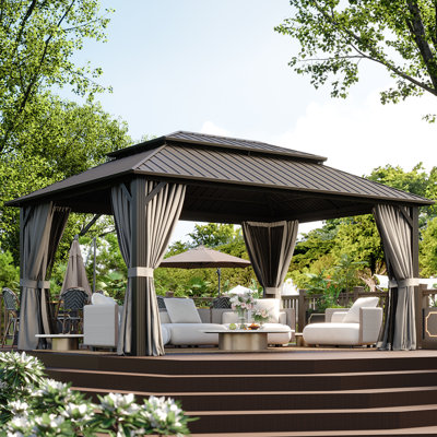 Pavillon de jardin à toit rigide avec toit en acier galvanisé et structure en métal