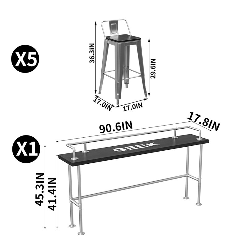 Ensemble de table haute et chaises style industriel L 90,6 po x l 17,8 po