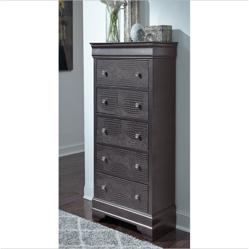 Commode gris métallique en crocodile Shaker, Gris métallisé