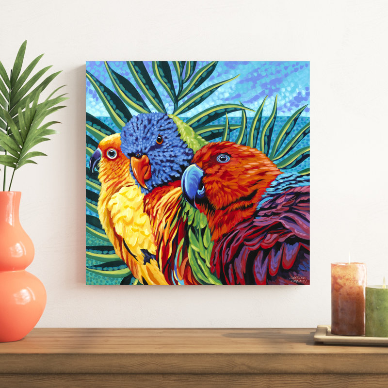 Oiseaux au paradis I, H 20 po x l 20 po x P 1,25 po