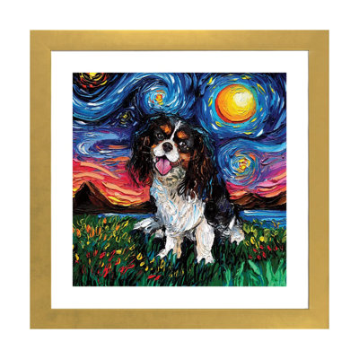 «Tri Color Cavalier King Charles Spaniel Night» par Aja Treves - reproduction d'art