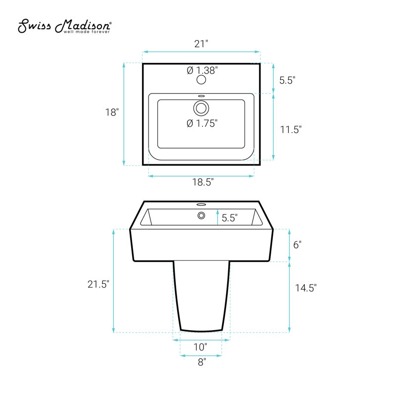 Concorde 21" Two-Piece Wall-Mount Bathroom Sink