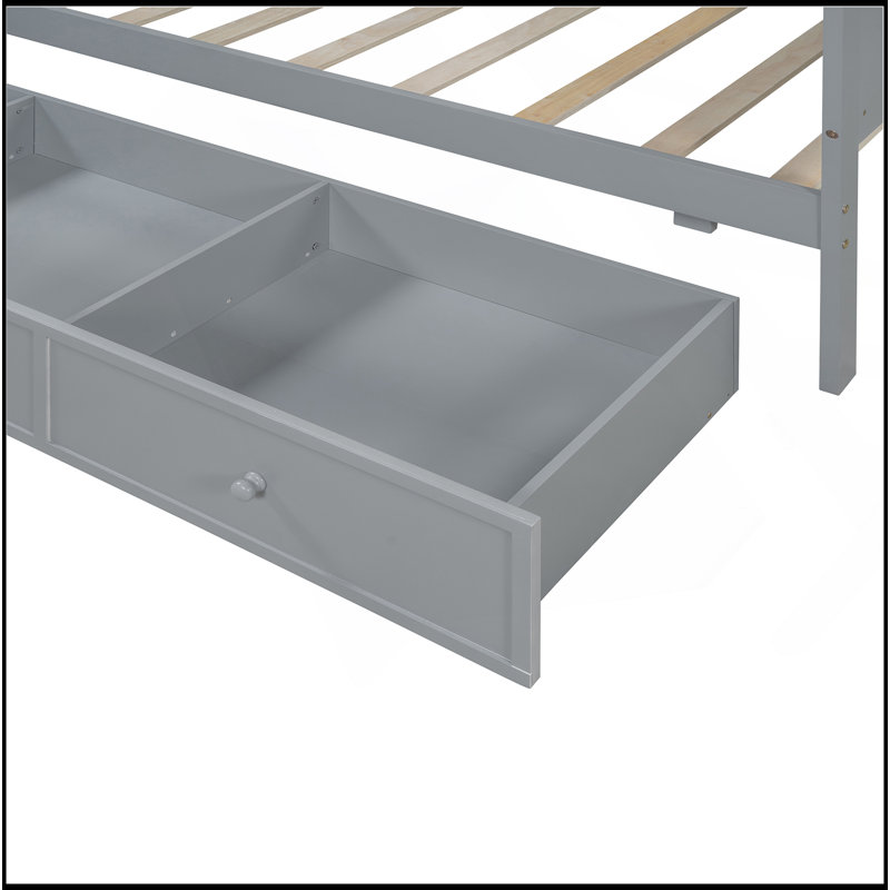 Lit de jour simple en bois avec 3 tiroirs, ports USB et bureau, gris