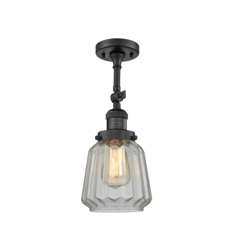 Vinson Glass Semi Flush Mount, Clear, Matte Black, 6 Watt Vinage LED Bulb