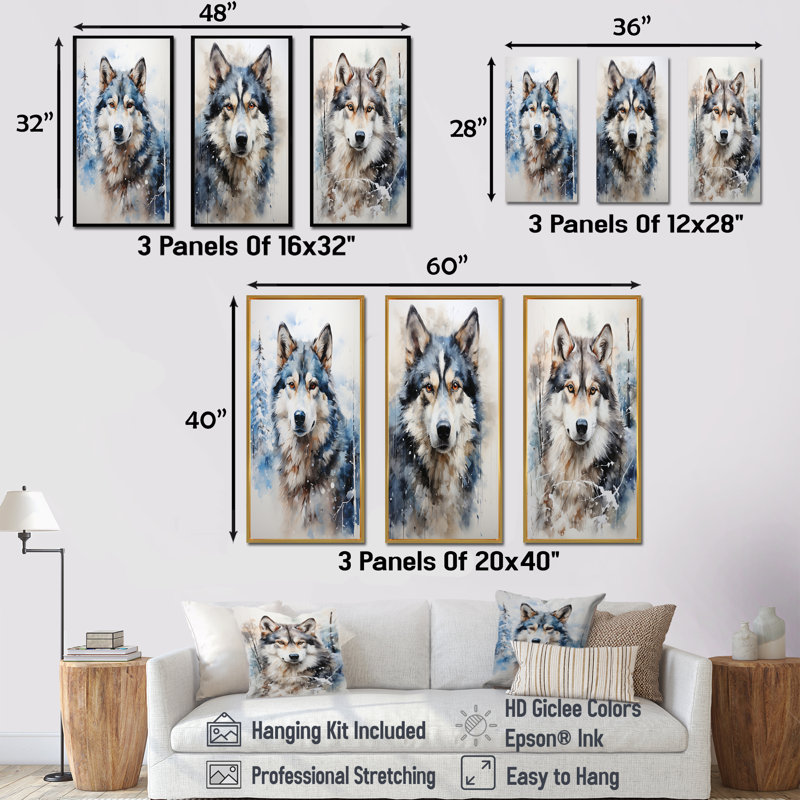 Siberian Dog Serenity - Dog, reproduction d'art sur toile, ensemble de 4, Cadre flottant doré, H 40 po x l 60 po