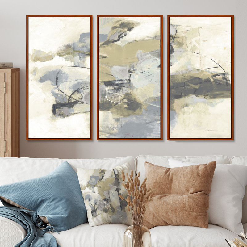Glam Cream Dream III - ensemble d'art moderne sur toile encadrée moderne et contemporain de 3, H 28 po x l 36 po, Brun