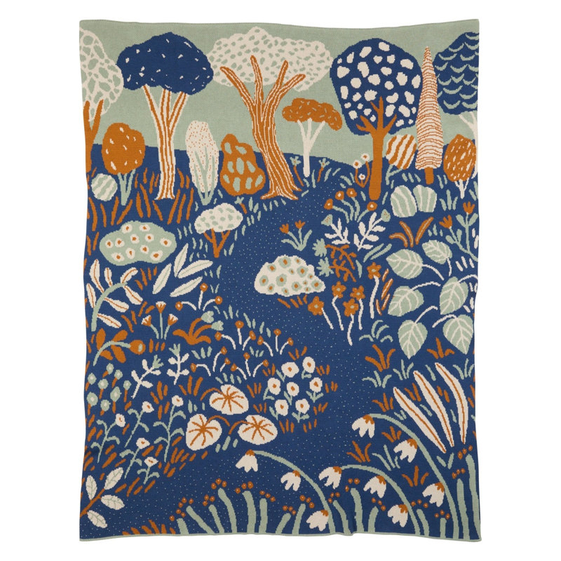 Garden Throw Blanket, Prussian Blue, Egyptian Cotton