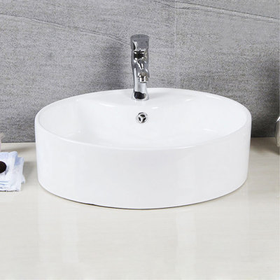 Safavieh Brook 16.7'' White Ceramic Circular Bathroom Sink with Overflow