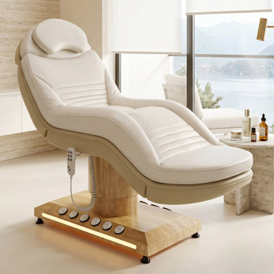 Lit de massage réglable entièrement électrique avec lit de massage esthétique et ergonomique pour prolonger les cils, tatouer, fartage et examen médical, blanc cassé