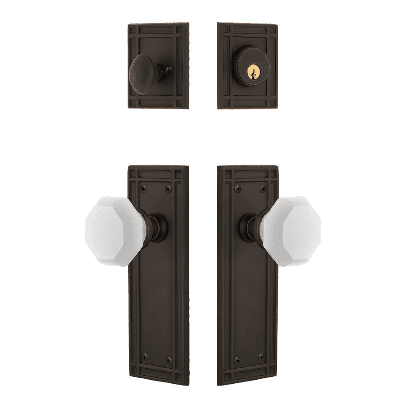 Ensemble d'entrée de mission Nostalgic Warehouse avec bouton en cristal Waldorf blanc, Bronze frotté à l'huile, 2.75