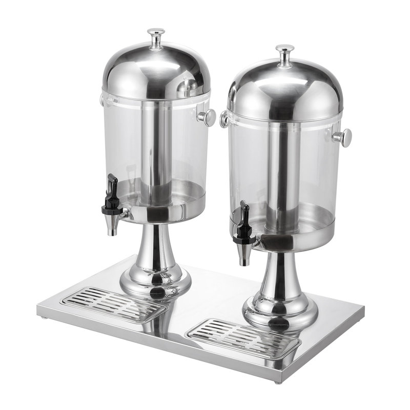 Ensemble de deux distributeurs de boissons avec robinets et bacs d'égouttement, capacité de 2,1 gallons chacun, distributeurs en acier inoxydable et en plastique pour les fêtes et usage commercial