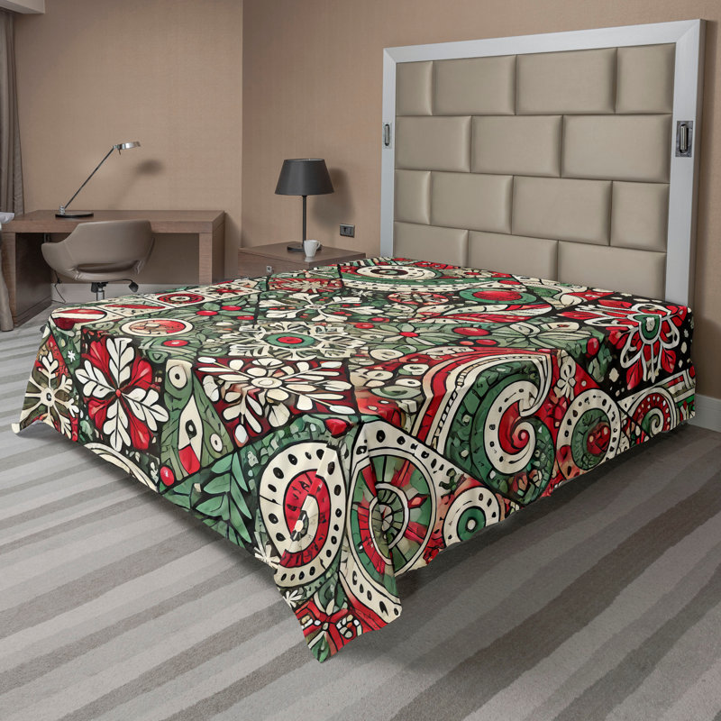 Drap plat moderne de style bohème Ambesonne, Rose foncé / motif géométrique vert laurier, Full Flat Sheet