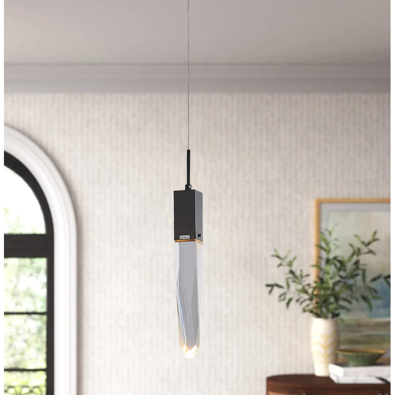 Modern 1 Light Crystal Shade Pendant, Matte Black