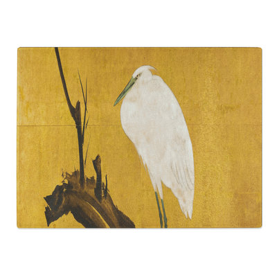 Heron On A Willow Tree Branch By Maruyama Okyo Asian Japanese  Glass Chopping Board