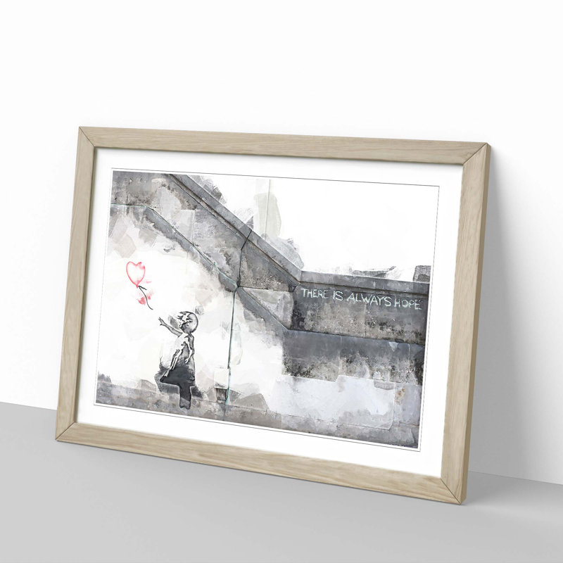 Girl with a Red Balloon by Banksy - Picture Frame Graphic Art Print on MDF, 48cm H x 65cm W x 2cm D, Oak Framed