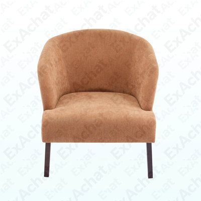 Modern Accent Chair with Round Back & Wooden Legs - Mid-Century Inspired Lounge Chair for Living Room, Bedroom, or Office - Soft Fabric Upholstery