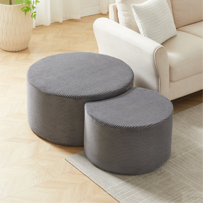 Nesting Coffee Table Set Of 2,Upholstered Round Coffee Tables Set Of 2 For Living Room, Modern Foam Round Coffee Table Side Table End Table Ottoman, No Assembly