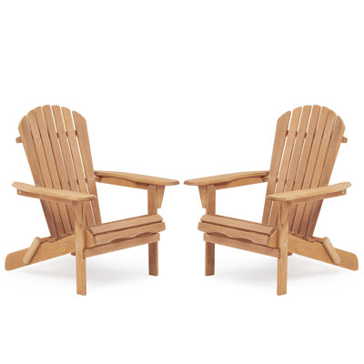 Wooden Outdoor Folding Adirondack Chair Set of 2 Wood Lounge Patio Chair for Garden,Garden, Lawn, Backyard, Deck, Pool Side, Fire Pit,Half Assembled, No + Light Brown + Garden & Outdoor + Beach + 2 Person Seating Group + Solid Wood