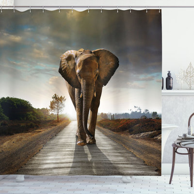 Ensemble de rideau de douche + crochets Elephant