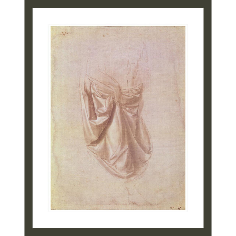 Étude de draperie (gouache sur toile) par Leonardo Da Vinci, impression giclée encadrée, H 29,5 po x l 23,35 po