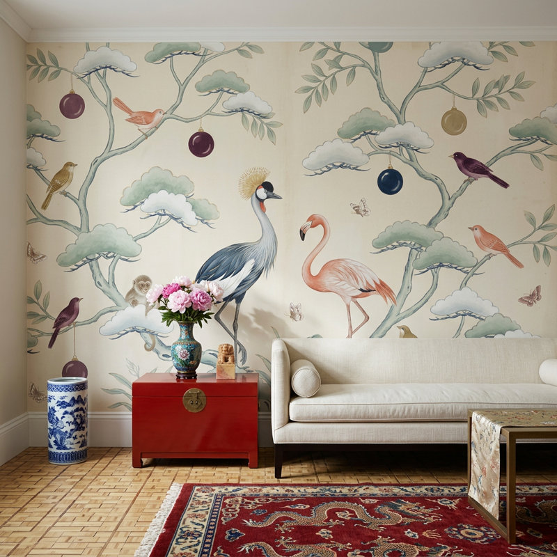 Papier peint Chinoiserie, Texturé non collé, 140 po x 108 po