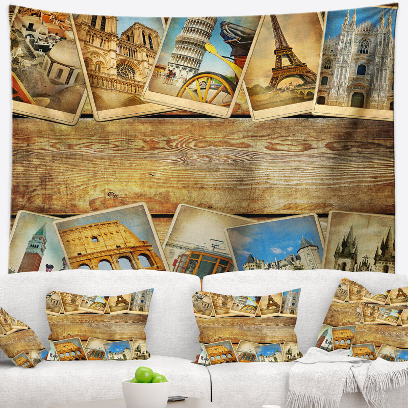Tapisserie vintage de cartes de collage, H 32 po x l 39 po