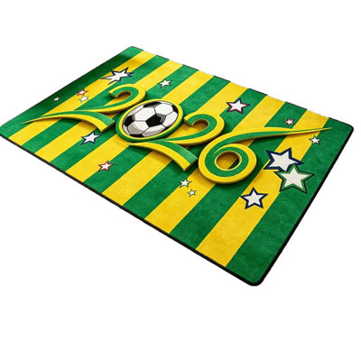 2026 Soccer Themed Area Rug  Green Yellow Striped Non- Carpet  Floor Mat For Living Room Bedroom Football Fans Decor