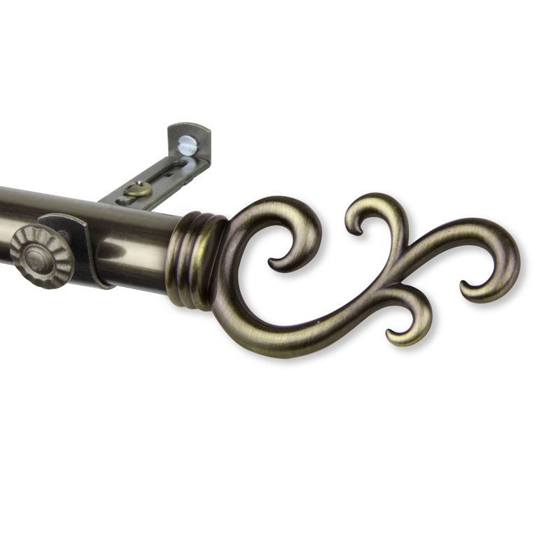 Verlyn Steel Rod/Resin Finials Adjustable 0.81'' Single Curtain Rod, 66-120", Antique Brass