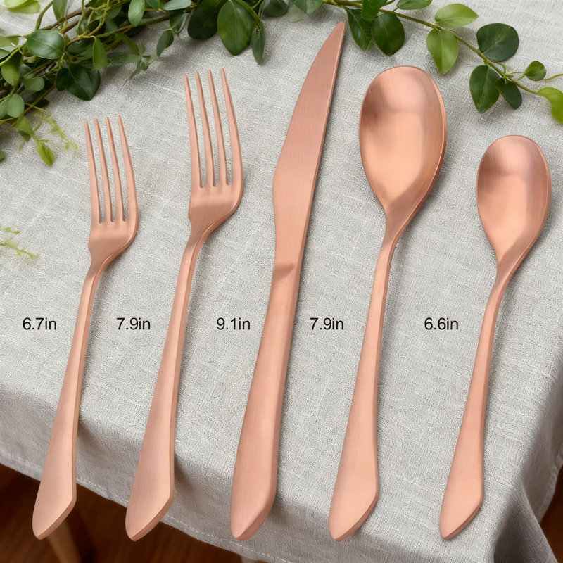 Service de couverts en acier inoxydable 20 pièces pour 4 personnes, couverts en or rose mat avec finition satinée, ensemble de couverts allant au lave-vaisselle pour la maison et le restaurant
