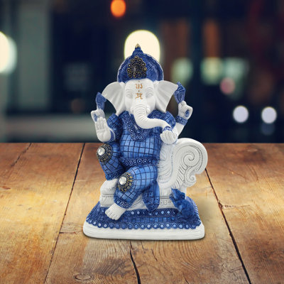 Figurine H 8,5 "Ganesh bleu avec Mushak