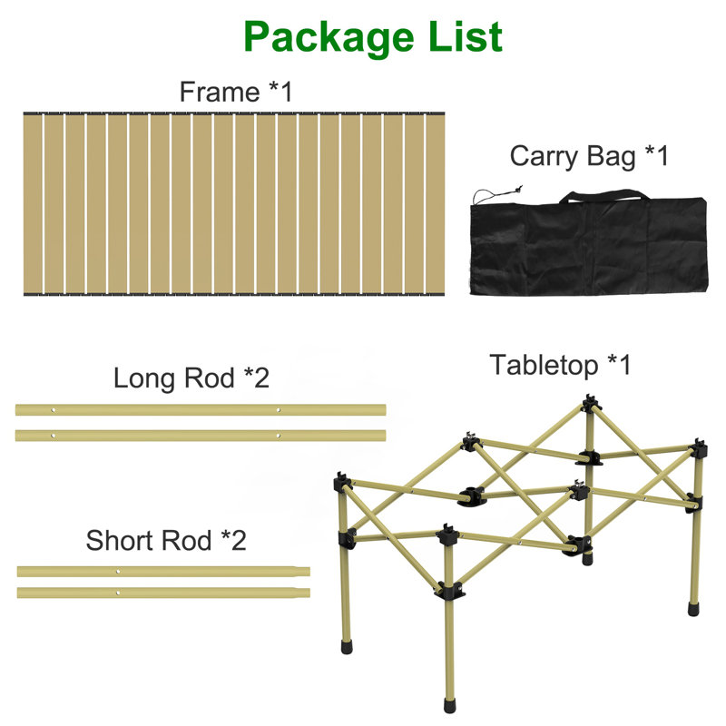 47.24x21.65x19.5in Roll-Up Folding Camping Table Carbon Steel Picnic Table with Carry Bag