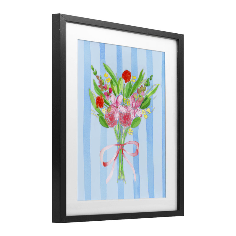 «Bright Springy Bouquet Stripes», reproduction encadrée sous verre, conception de Nina Jacobs, H 21 po x l 17 po