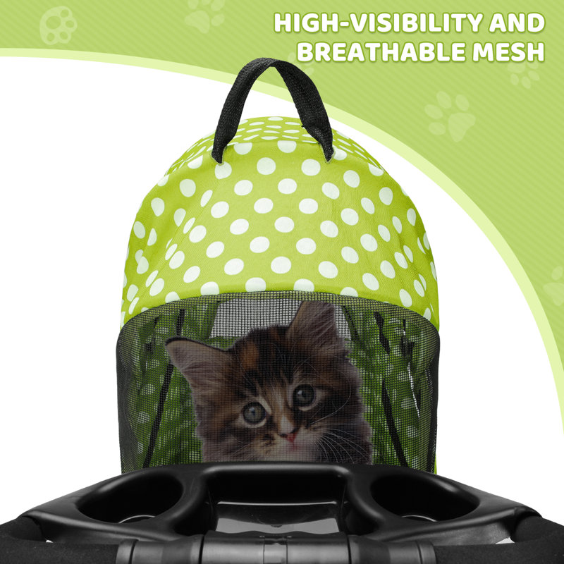 Lawn Green Polka Dot 3-in-1 Foldable Pet Stroller with Steel Frame
