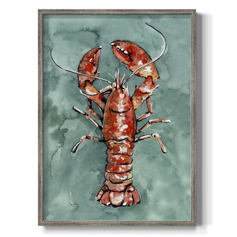 «Aquatic Lobster I», reproduction encadrée - bois massif, H 11 po x l 9 po