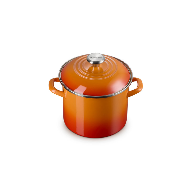 Le Creuset Enamel-On-Steel Stockpot With SS Knob, 10 Qt., White, Orange, 6 quarts