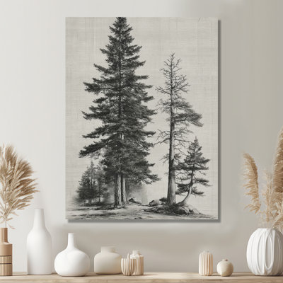 Vintage Pine Trees On Mountain - Pine Wall Decor, Black Nature Framed Wall Art